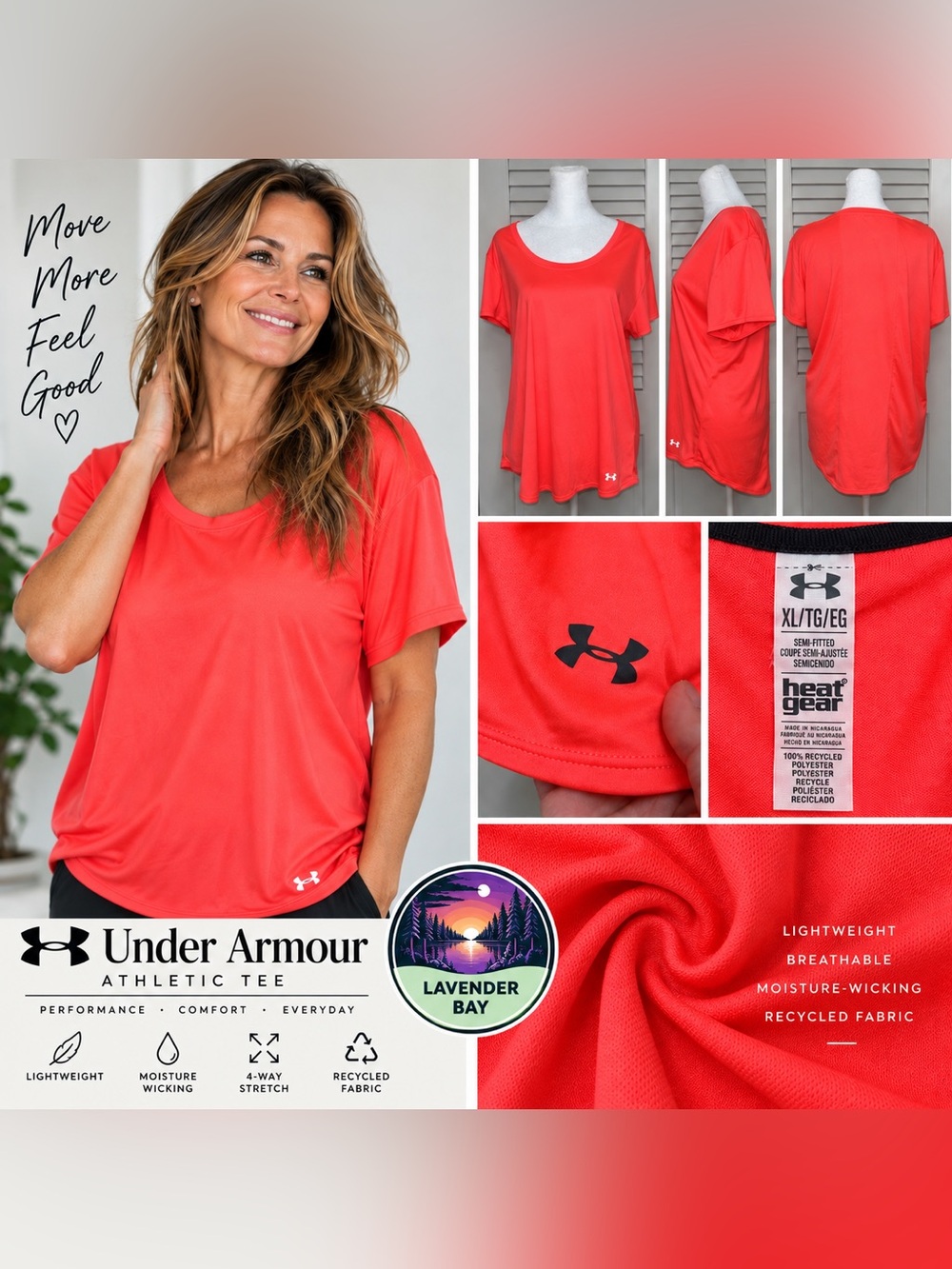UNDER ARMOUR HEATGEAR CORAL PINK ATHLETIC TEE XL